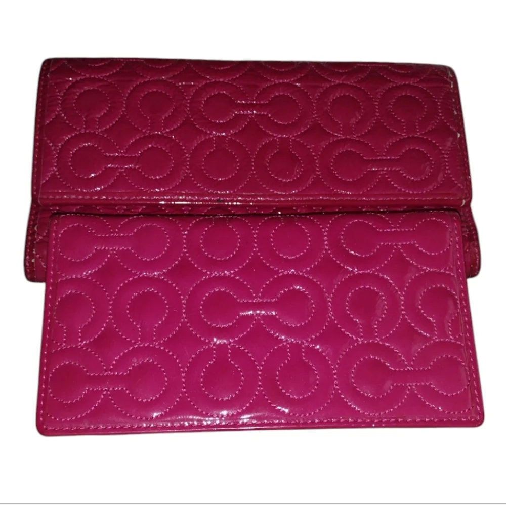Large Vintage Vtg Coach Zoe Patent Leather Pink Bag, Coach Optic Wallet Pink…